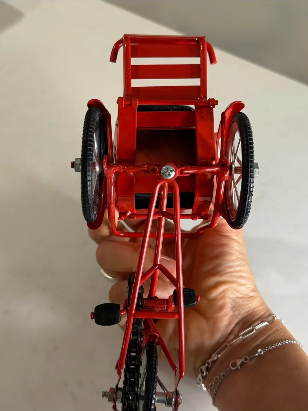 Miniature die cast Red Tricycle Rickshaw with Black Canopy, souvenir- Vietnam